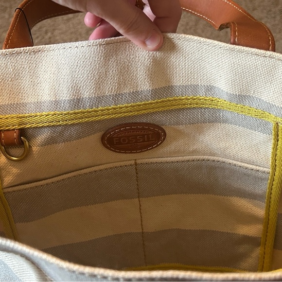 NWT Austin Shopper Gray Stripe Women’s Tote Shoulder Bag Cow Hide Leather Brass - Picture 9 of 12